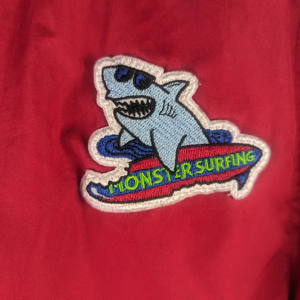 365 Kids Monster Shark Surfing Reversible Hooded Red Light Rain/Wind Jacket - Picture 10 of 12